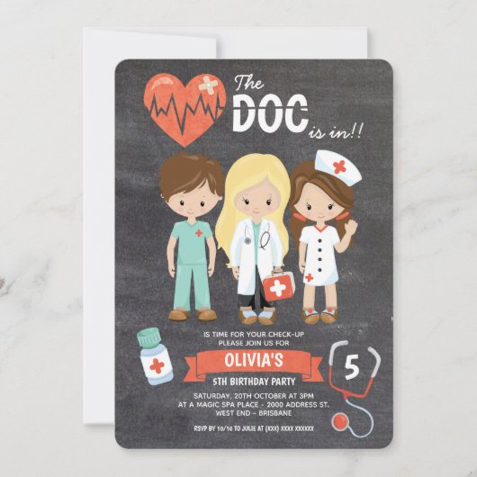 Invitation Chalkboard Doc est en Docteur Anniversaire (Devant)