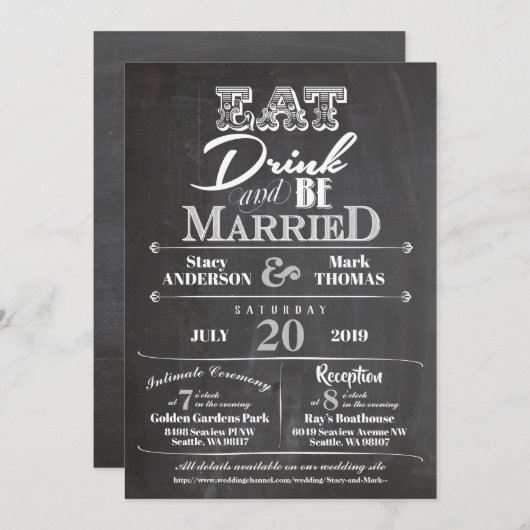 Invitation Chalkboard Eat Drink and Be Married Wedding Invita (Devant / Derrière)