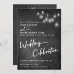 Invitation Chalkboard Edison illumine la fête du Mariage<br><div class="desc">Dans ce joli design faire-part de mariage, j'ai utilisé une police de calligraphie élégante et moderne pour créer une typographie graphique blanche superposée avec la mention "Mariage Celebration". De part et d'autre, l'arrière - plan était couvert d'une image représentant un tableau de bord texturé. Superposition qui est un amas de...</div>