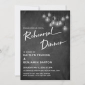 Invitation Chalkboard Edison Lights Moderne Dîner de répétiti (Devant)