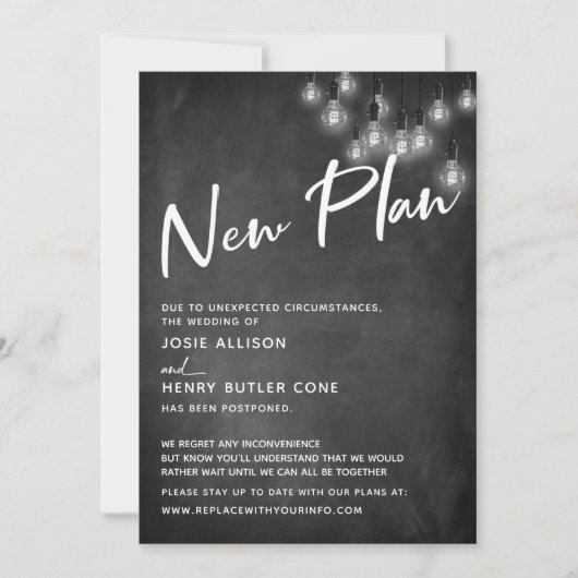 Invitation Chalkboard Edison Lights Nouveau plan Mariage reta (Devant)