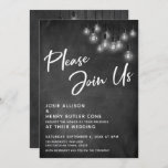 Invitation Chalkboard Edison Lights S'Il Vous Plaît Joignez-V<br><div class="desc">Dans ce joli design faire-part de mariage, j'ai utilisé une police de calligraphie élégante et moderne pour créer une superposition de typographie graphique blanche en lisant "S'il vous plaît, rejoignez-nous". De part et d'autre, le arrière - plan était couvert d'une image représentant un tableau de bord texturé. La superposition est...</div>