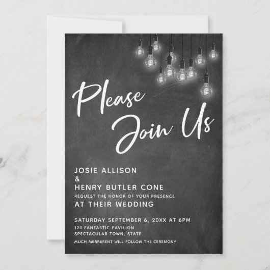 Invitation Chalkboard Edison Lights S'Il Vous Plaît Rejoignez (Devant)