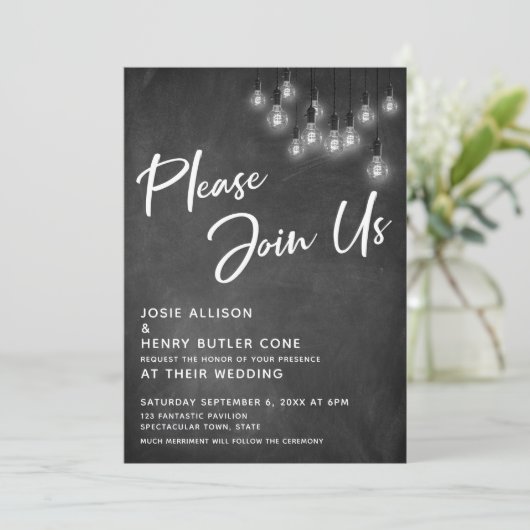 Invitation Chalkboard Edison Lights S'Il Vous Plaît Rejoignez (Debout devant)