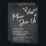 Invitation Chalkboard Edison Lights S'Il Vous Plaît Rejoignez<br><div class="desc">Dans ce joli design faire-part de mariage, j'ai utilisé une police de calligraphie élégante et moderne pour créer une maquette de typographie blanche avec la mention "Joignez-vous à nous". De part et d'autre, l'arrière - plan était couvert d'une image représentant un tableau de bord texturé. Superposition qui est un amas...</div>