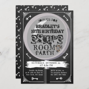 Invitation Chalkboard Escape Room Party Tout âge Anniversaire