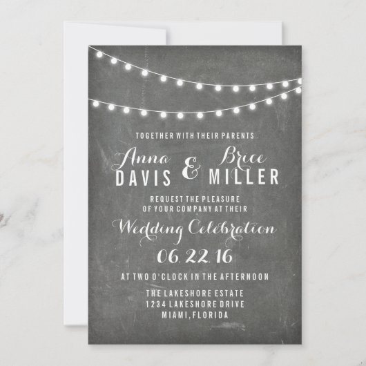 Invitation Chalkboard Été Chaîne Lumière Mariage Invite (Devant)