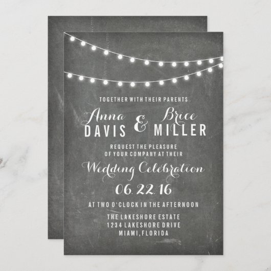 Invitation Chalkboard Été Chaîne Lumière Mariage Invite (Devant / Derrière)
