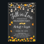 Invitation Chalkboard Fall In Love Engagement Party<br><div class="desc">Rustic Chalkboard Fall In love Engagement Party Invitation avec un motif en damier noir et des feux de fées à cordes. Caractéristiques Mason Jars et les feuilles automne. Parfait pour une fête de style rustique. S'il vous plaît,  envoyez-moi un message si vous avez besoin d'une personnalisation plus poussée.</div>
