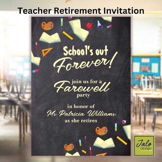 Invitation Chalkboard Farewell Retraité Teacher Party