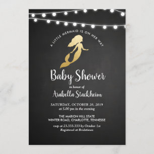 Invitation Chalkboard Faux Gold Foil Baby shower sirène