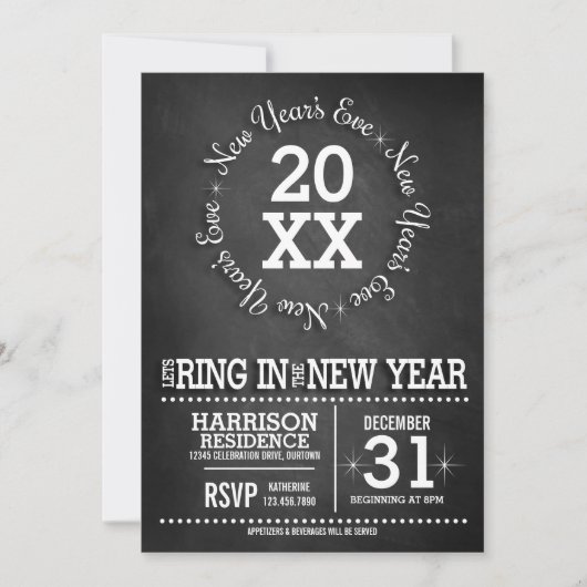 Invitation Chalkboard fête de la Saint-Sylvestre (Devant)