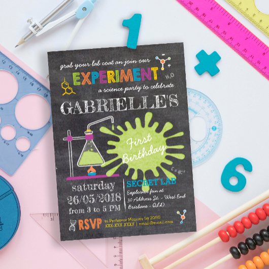 Invitation Chalkboard Fête de la Science Mad Anniversaire