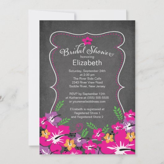 Invitation Chalkboard Fête des mariées des fleurs d'hibiscus  (Devant)