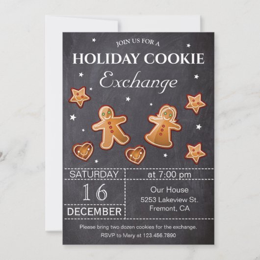 Invitation Chalkboard Fête Noël Cookie Exchange Party (Devant)