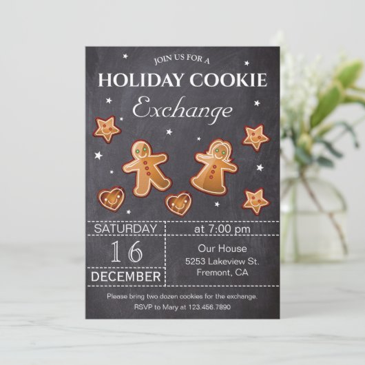 Invitation Chalkboard Fête Noël Cookie Exchange Party (Debout devant)
