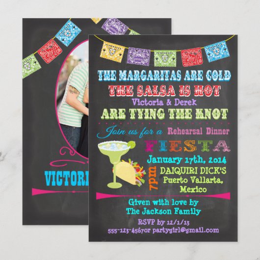 Invitation Chalkboard Fiesta mexicaine avec photo retour (Devant / Derrière)