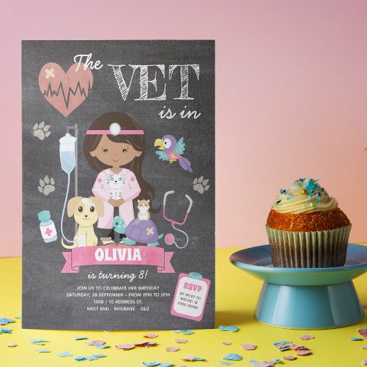 Invitation Chalkboard Fille Vet fête d'anniversaire