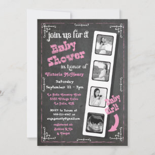 Invitation Chalkboard Film Strip Ultrasound Baby Girl Show