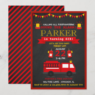 Invitation Chalkboard Fire Fighter Anniversaire
