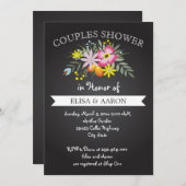 Invitation Chalkboard fleurs roses mariages couples douche (Devant / Derrière)