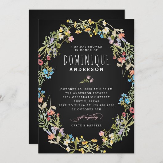 Invitation Chalkboard fleurs sauvages cadre nuptiale douche (Devant / Derrière)