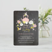 Invitation Chalkboard Floral Blooms & Birds Baby shower Party (Debout devant)