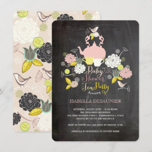 Invitation Chalkboard Floral Blooms & Birds Baby shower Party