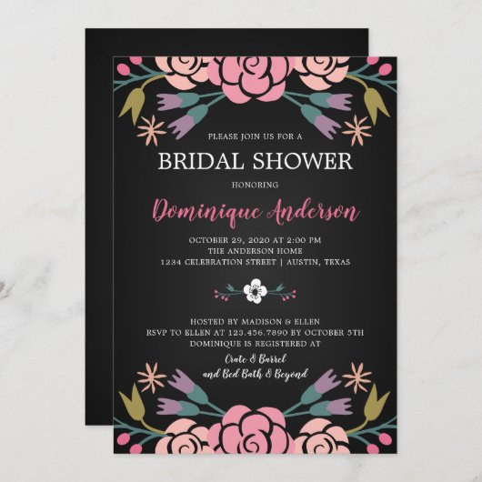 Invitation Chalkboard Floral Bridal (Devant / Derrière)