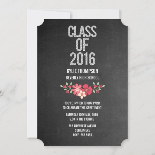 Invitation Chalkboard Floral Graduate Class of 2016 Photo (Dos)