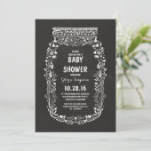 Invitation chalkboard floral mason bocal baby shower rustique (Debout devant)
