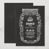 Invitation chalkboard floral mason bocal baby shower rustique (Devant / Derrière)