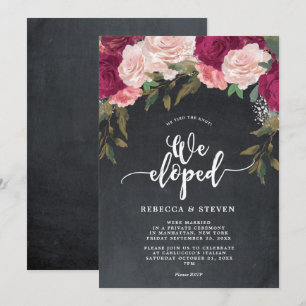 Invitation chalkboard floral moderne nous avons elopé invitat