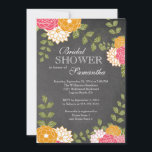 Invitation Chalkboard Floral Mums Flower Fête des mariées<br><div class="desc">Démarrez votre élégante douche nuptiale printanière directement avec notre incroyable et moderne tableau noir fleuri invitation nuptiale douche nuptiale. Notre jolie invitation à la wedding shower de fleur présente de belles mamans roses, oranges et blanches et des fleurs de zinnia avec des feuilles de fougères vertes sur un arrière -...</div>