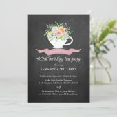 Invitation Chalkboard Floral Tea Party Anniversaire Tea Party (Debout devant)