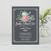 Invitation Chalkboard Floral Tea Party Baby shower neutre (Debout devant)
