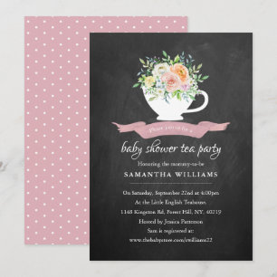 Invitation Chalkboard Floral Tea Party Baby shower Tea Party