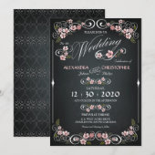 Invitation Chalkboard Floral Vintage Bold Mariage (Devant / Derrière)