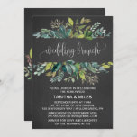 Invitation Chalkboard Foliage Mariage Brunch<br><div class="desc">Cette carte d'invitation pour le brunch mariage en tableau noir est parfaite pour un événement rustique. Le design est composé d'un cadre de feuilles verts et de plantes botaniques verdoyantes sur un arrière - plan en damier gris fusain. Le support est assorti d'une couronne vintage qui peut être personnalisée avec...</div>