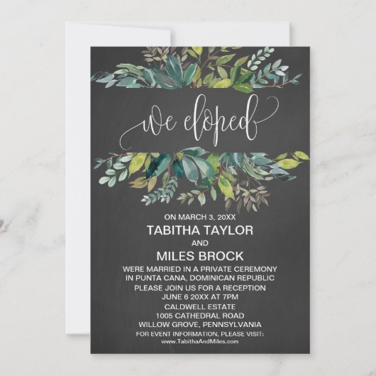 Invitation Chalkboard Foliage We Elopement Réception (Devant)