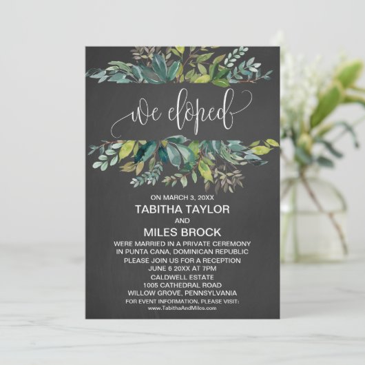 Invitation Chalkboard Foliage We Elopement Réception (Debout devant)