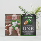 Invitation Chalkboard Football 1er photo de la fête d'anniver (Debout devant)