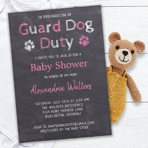 Invitation Chalkboard Garde Chien Duty Rose Girl Baby shower