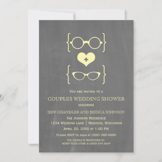Invitation Chalkboard Geeky Lunettes Couples Douche Invitatio (Devant)