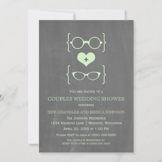 Invitation Chalkboard Geeky Lunettes Couples Douche Invitatio (Devant)
