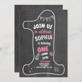 Invitation Chalkboard Girl 1er Anniversaire Chalk Numéro Un (Devant / Derrière)