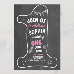Invitation Chalkboard Girl 1er Anniversaire Chalk Numéro Un