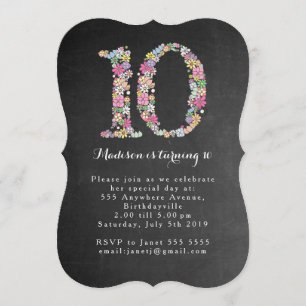 Invitation Chalkboard Girls Floral 10e anniversaire Invitatio