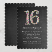Invitation Chalkboard Girls Floral 16e anniversaire Invitatio (Devant / Derrière)