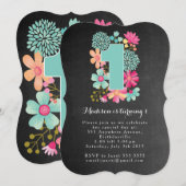 Invitation Chalkboard Girls Floral 1er anniversaire Invitatio (Devant / Derrière)